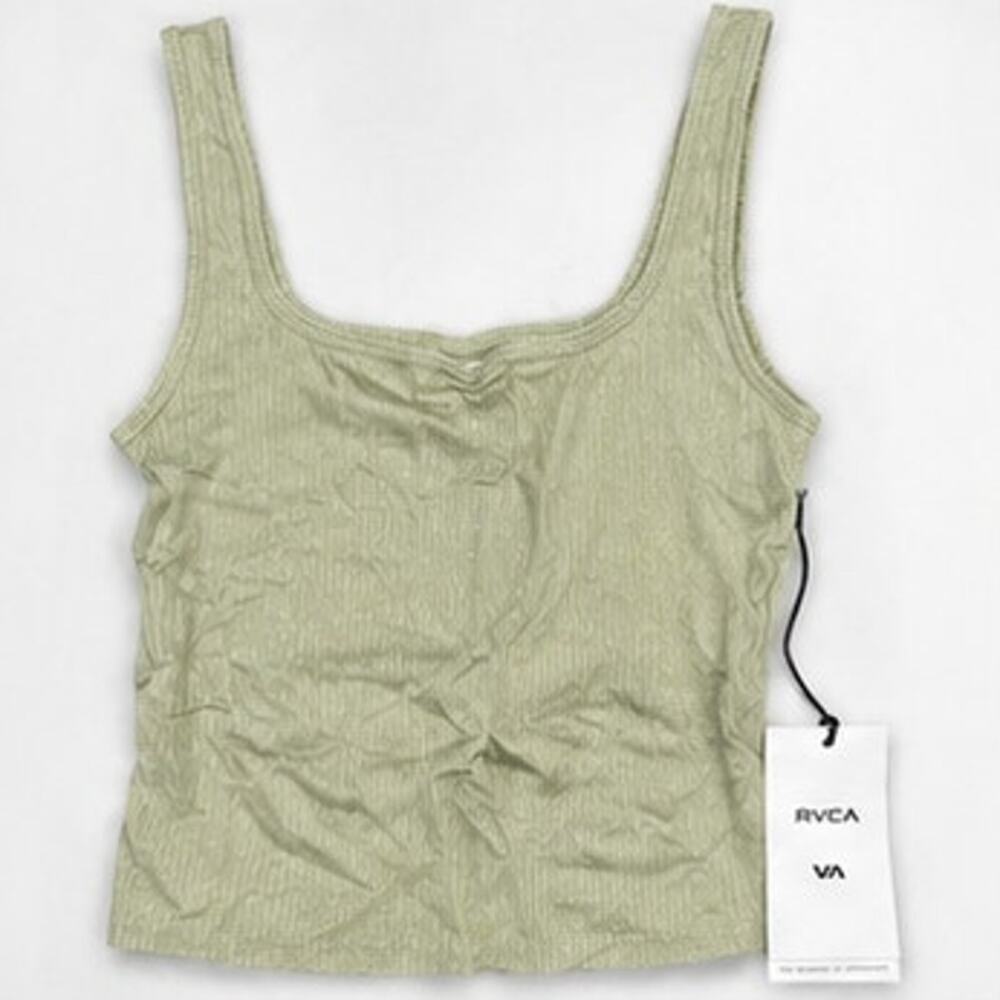 RVCA Slate Ribbed Cropped Tank Top Raw Hem Olive Green Small NWT